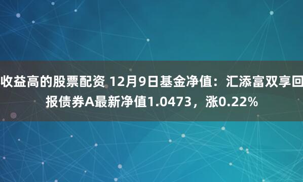 收益高的股票配资 12月9日基金净值：汇添富双享回报债券A最新净值1.0473，涨0.22%