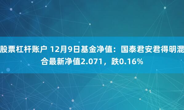 股票杠杆账户 12月9日基金净值：国泰君安君得明混合最新净值2.071，跌0.16%