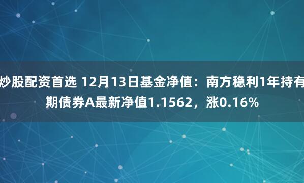 炒股配资首选 12月13日基金净值：南方稳利1年持有期债券A最新净值1.1562，涨0.16%